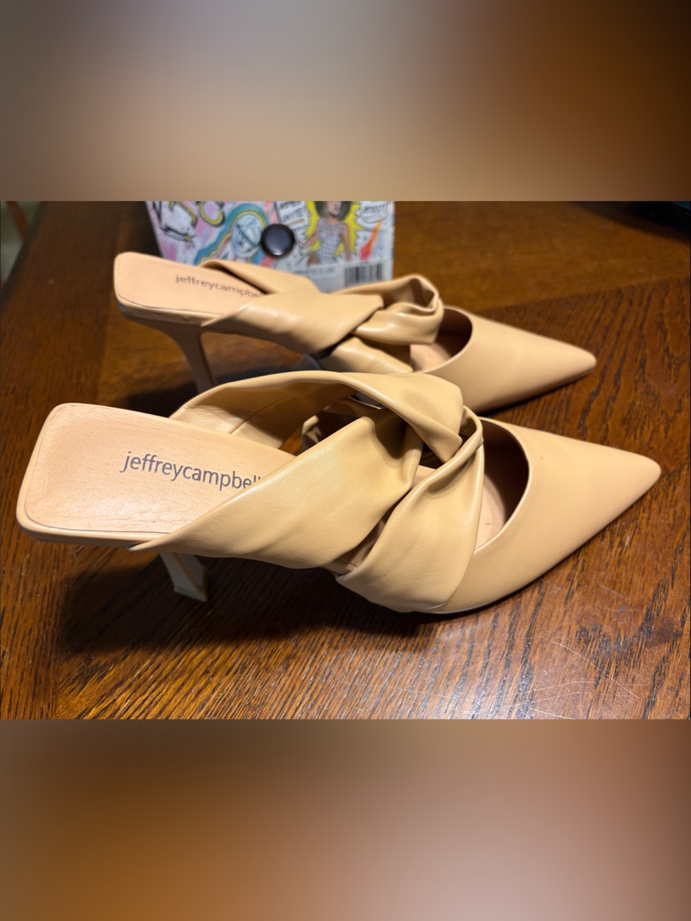 Jeffrey Campbell Tan Knotted Leather Pointed Mules - Picture 3 of 5